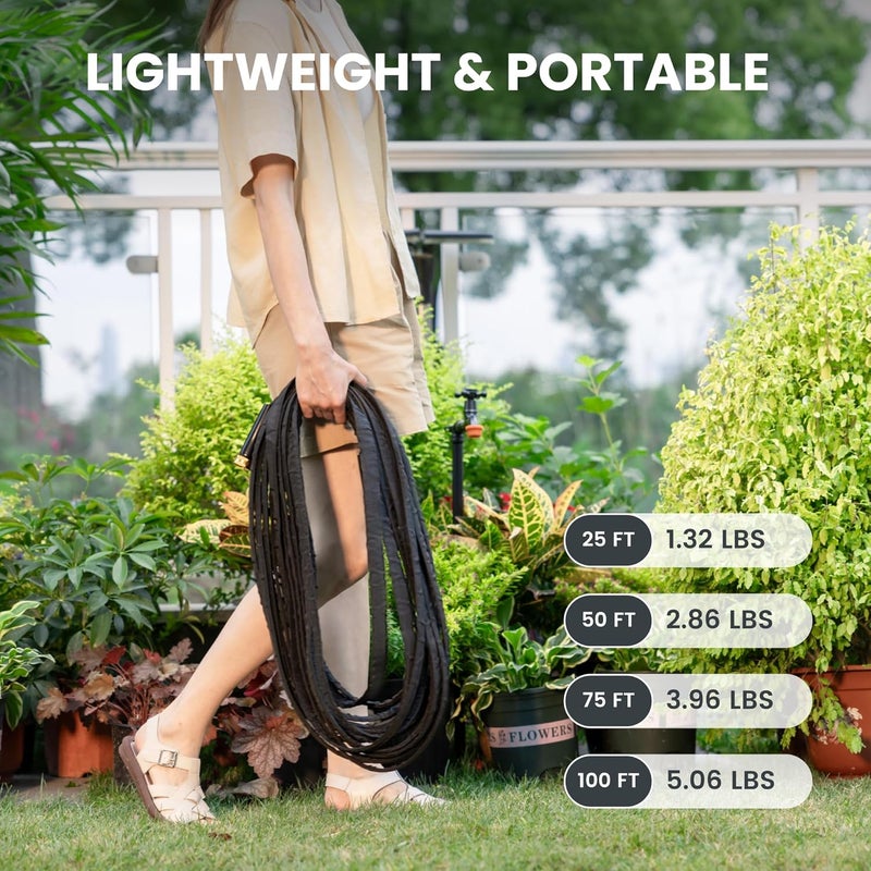 Giraffe Tools Garden Hose 50FT Lightweight Lay Flat Water Hose Kink Free Flexible Hose with 9 Spray Function Nozzle（Black） - Image 5
